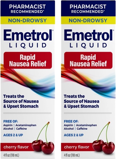 [BRSWGAT4CUOROFDG] Emétrol Relief des nausées liquides non somnolentes - Remède de l'estomac - Pharmacienne Relief des nausées recommandées - Saveur de cerise - 4fl oz, 2 pack