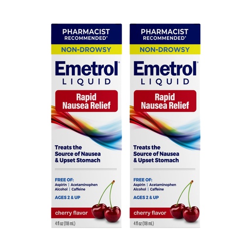 [BRSWGAT4CUOROFDG] Emetrol Non-Drowsy Nausea Relief Liquid, Cherry - 4oz, 2 Pack | 2-pack of pharmacist-recommended non-drowsy nausea relief liquid soothes upset stomach. Cherry flavor, 4 fl oz each.