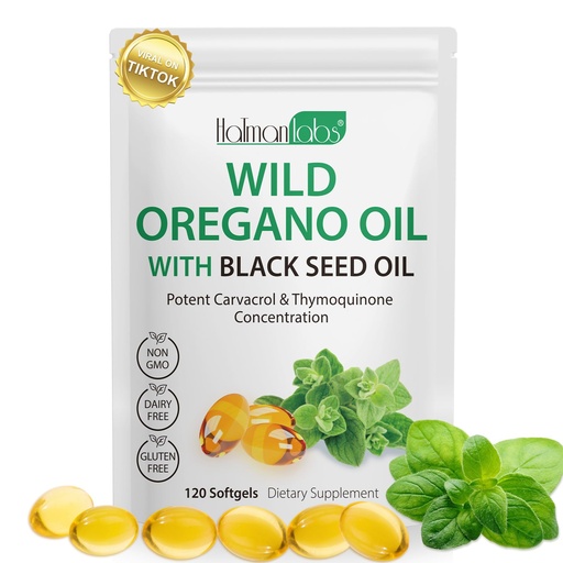 [BRSRAFQFAEHWK335] Oregano Oil Capsules, 2 in 1 Oil of Oregano with Black Seed Oil, Oregano Oil Supplement Capsules, Organic Oil of Oregano Extract, Non-GMO, Gluten Free