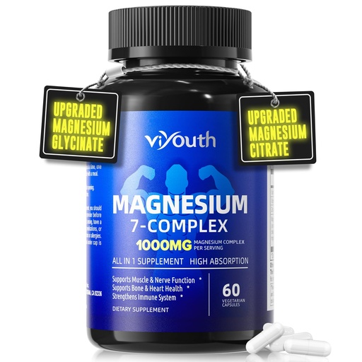 [BRSRAZY3OV4GACLB] Magnesium 7 Complex Supplement Advanced with 7 Forms of Magnesium (Glycinate, Malate, Chelate, Aspartate, Orotate, Taurine, Citrate), Zinc, Vitamin D3 & Vitamin B6 for Sleep & Muscle, 60 Capsules