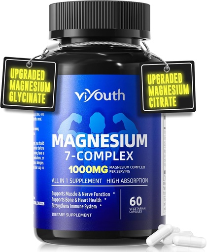 [BRSRAZY3OV4GACLB] Magnesium 7 Complex Supplement Advanced with Glycinate Citrate Malate Chelate Taurate Orotate Aspartate, Capsules with Zinc, Vitamin D3 & B6 for Sleep, Muscle Relief, 60 Capsules