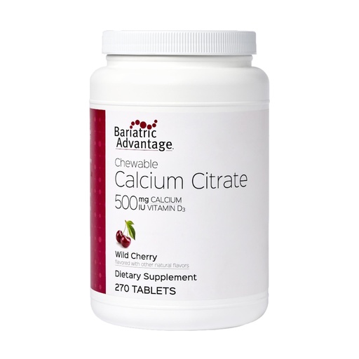 [BRSWGADROUNWC3Y2] Bariatric Advantage Calcium Citrate Chewable 500mg with Vitamin D3 for Bariatric Surgery Patients Including Gastric Bypass and Sleeve Gastrectomy, Low Sugar - Wild Cherry Flavor, 270 Count