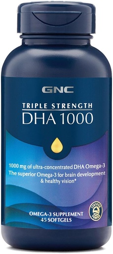[BRSWGFACOAJRYYLV] GNC Triple Strength DHA 1000 Omega 3 Supplement, 1000mg DHA, Supports Brain Development and Healthy Vision, 45 Softgels