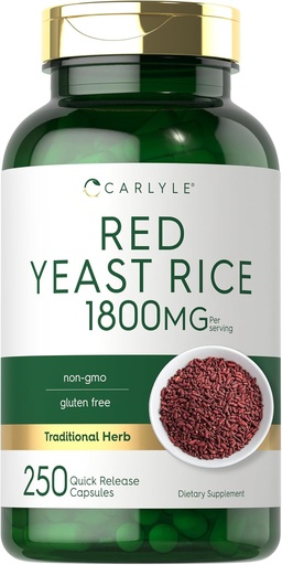 [BRSW2CAPPMMQ4EL5] Carlyle Red Yeast Rice supplement | 1800 mg - 250 Capsules - Non-GMO
