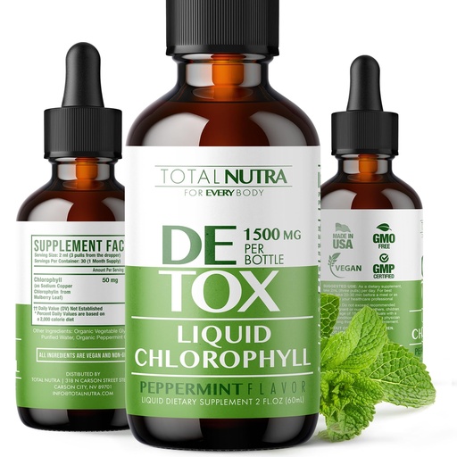 [BRSRM2QZPMMAICDJ] Liquid Chlorophyll Drops 50mg: Vegan Chlorophyll Liquid Drops for Natural Energy Boost, Immune Support, Body Detox for Skin Care, Internal Deodorant | Mint Flavor, Non-GMO, Gluten Free Total Nutra 2oz