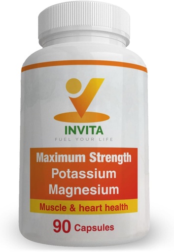 [BRSROYIOCQCA4GQ4] Invita Potassium Magnesium Supplement (90 Capsules) High Absorption Potassium Magnesium Complex with Aspartate & Chloride - Supports Cardiovascular, Muscles & Nerve Health - Non GMO & Gluten Free