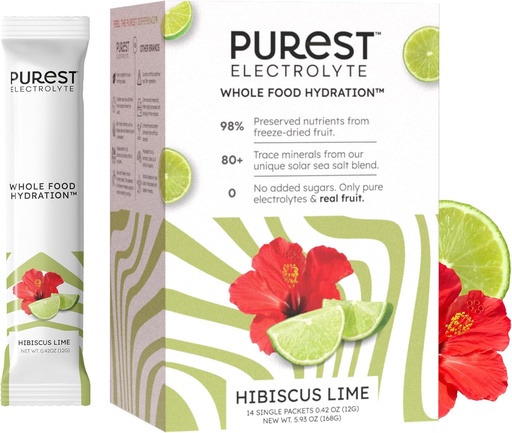 [BRSRAFACOB5GE3DH] Vide Brainer Purest Electrolyte Hibiscus Lime Powder Pacets - Whole Food Hydration - Organic Freeze- Tørrede Frugter og Solar Sea Salts til Ultimate Electrolyte Balance