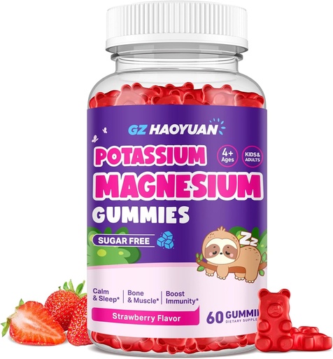 [BRSRAAA6CMPAKFA7] Magnesium Gummier for børn - Magnesium Glycinat Gummies med vitamin D3, B6, Kalium & Ashwagandha, Magnesium for børn og voksne Afslapning, søvn, hjerne & ben Sundhed -Vegansk Jordbær 60ct
