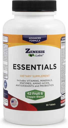 [BRSWECQNAB5RA2AY] Zenesis Labs Essentials - a Natural & Nutrient Rich Multi-Vitamin - with Minerals, Enzymes, Amino Acids, Antioxidants and Probiotics - 90ct