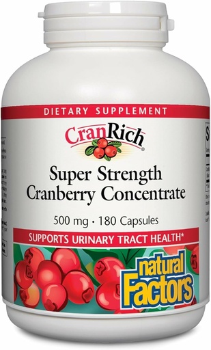 [BRSWIYQAAR7QOCY5] Natural Factors CranRich Super Strength Cranberry Concentrate - Antioxidant Support Supplement med Cranberry Concentrate - Hjälper Urinary Tract & Bladder Health - 180 kapslar (180 portioner)