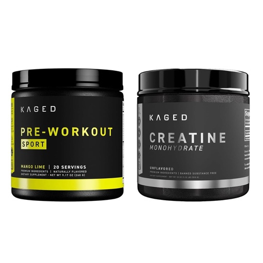 [BRSROHQBPIMBQ3LZ] Kaged Pre Sport Pre Workout Powder Mango Lime Creatine Monohydrate Micronized Powder Bundle, Energy & Muscle Recovery Supplement Pack, 20 Servings Pre-Workout + 100 Servings Creatine