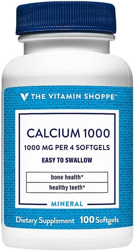 [BRSWIYTYOEDRE2T4] The Vitamin Shoppe Calcium 1,000MG, Easy to Swallow Softgels, Supports Bone & Teeth with 400IU of Vitamin D (100 Softgels)