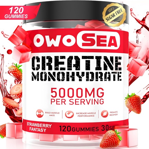 [BRSRAGILA4GQ2235] Creatine Monohydrate Gummies for Men & Women 5000mg Creatine Monohydrate per Serving for Muscle Support Energy Boost 120 Count Chewable 5g Creatine Supplement Sugar Free Vegan (1 Pack, Strawberry)