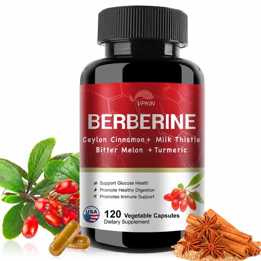 [BRSRAY33BV5A2ALA] VPKIN Berberine Supplement,Berberine with Ceylon Cinnamon,Bitter Melon,Milk Thistle,Berberine HCl Supplement(110 Capsules)