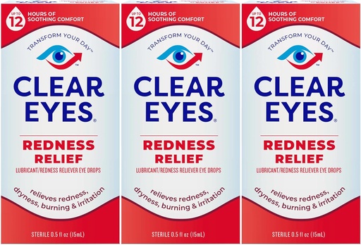 [BRSWGGTQOIIR6DYY] Clear Eyes Redness Eye Relief Eye Drops, 0.5 Fl Oz, Pack of 3