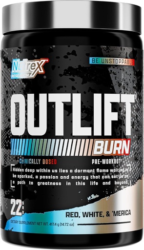 [BRSROBQDOIPQ2CTG] Nutrex Outlift Burn Pre-Workout Supplement for Energy, Focus & Endurance | Metabolyte, L-Citrulline, Beta-Alanine & Caffeine | Thermogenic Formula for Performance(22 Servings, Red White Merica)