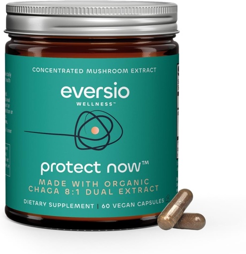 [BRSRMGINC4GQY2TX] Protect Now Organic Chaga Mushroom Supplement - 8:1 Dual Extract in 60 Vegan Capsules (450mg) 60 Servings – Organic Wild-Harvested Chaga