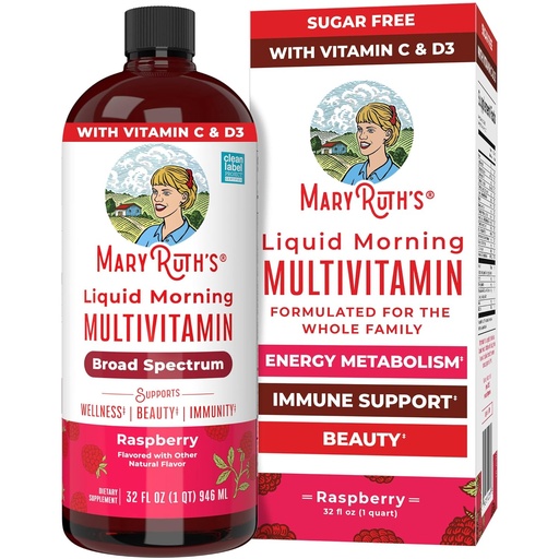 [BRSWIHYNCEOQEYLM] MaryRuth Organics Liquid Morning Multivitaminas para mulleres, homes e nenos | Vitamina A C D E B6 B12 Biotin Zinc | Beleza | Vegan | Non-GMO | Gluten Libre | 32 Servizos