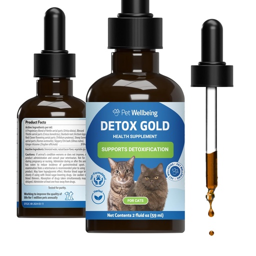 [BRSWKFIFCICBAEIZ] Pet Wellbeing Detox Gold for Cats - Supports Natural Vitality & Maintains Overall Wellness with Nettle, Blessed Thistle, Burdock Root - Veterinarian-Formulated Herbal Supplement 2 oz (59 ml)