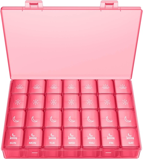 [BRSWYAYECABW23A7] XL Pill Organizer 4 Times a Day, BUG HULL Extra Large Weekly Pill Box Case, 7 Day Vitamin Container Daily Pill Holder for Cod-Liver Oil, Vitamins, Supplements