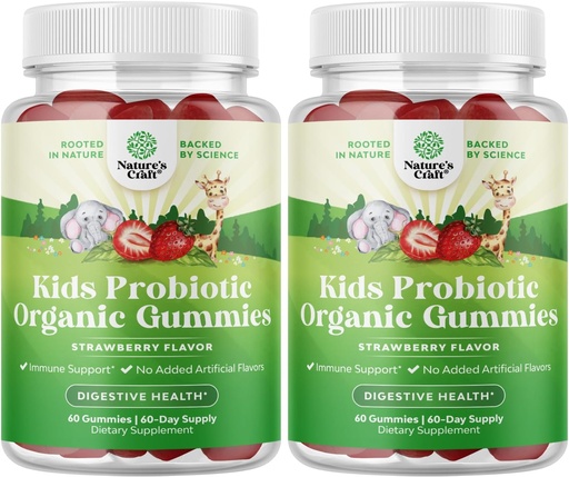 [BRSROBD4AUCG2DLL] Natures Craft USDA Organic Probiotic Gummies for Kids - Vegan Non-GMO Kids Probiotic Gummy Vitamin for Immunity and Digestive Health - Gentle 2.5B CFU Organic Probiotics Strawberry Flavor (4 Month)