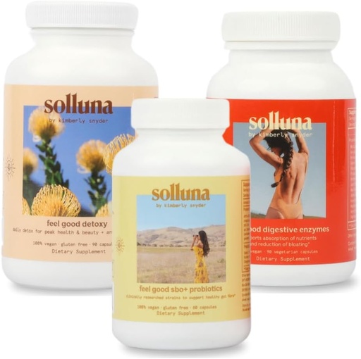 [BRSW2ZYTC57AK3LO] Solluna by Kimberly Snyder Digestive Starter Kit — Digestive Enzymes + SBO Probiotics (with Prebiotics & Postbiotics) + Colon Cleanser Vegan Friendly & Non-GMO