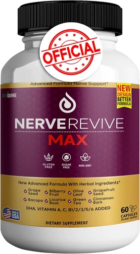 [BRSRAAQKDIBA22T3] Nerve Revive Max – Advanced Formula with Vitamins, Herbal Extracts & Antioxidants – Gluten-Free, Non-GMO, Sugar-Free – Supports Vitality and Wellness – 60 Capsules, 30-Day Supply