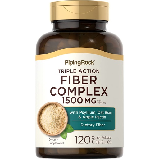 [BRSWIFDQAV4REEAV] Piping Rock Fiber Complex Supplement | 1500mg | 120 Capsules | Triple Action Pills | with Psyllium, Oat Bran, and Apple Pectin | Non-GMO