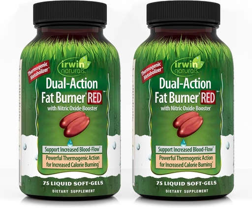 [BRSRMYL5AAHAIFDP] Irwin Naturals Dual-Action Fat Burner RED - 75 Liquid Soft-Gels, Pack of 2 - Powerful Thermogenic with Nitric Oxide Booster - 50 Total Servings