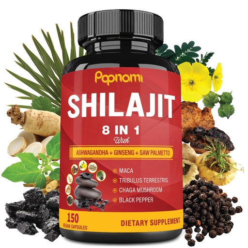 [BRSW2Y37BMHBGCD6] Shilajit Himalayan Supplement for Men & Women - 150 Capsules Combined Ashwagandha, Ginseng, Saw Palmetto, Maca, Tribulus, Chaga & Black Pepper