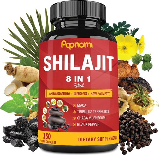 [BRSW2Y37BMHBGCD6] Shilajit Himalayan Supplement for Men ' Women - 150 Capsules Combined Ashwagandha, Ginseng, Saw Palmetto, Maca, Tribulus, Chaga & Black Pepper - Vitality Energy and Immune Supports