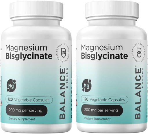 [BRSROGILDIBQ22AZ] Magnesium Bisglycinate 200mg - High Absorption Chelated Magnesium Supplement - Gentle on Stomach, Gluten-Free, Supports Sleep, Muscle Cramps & Positive Mood - 120 Capsules (Pack of 2)
