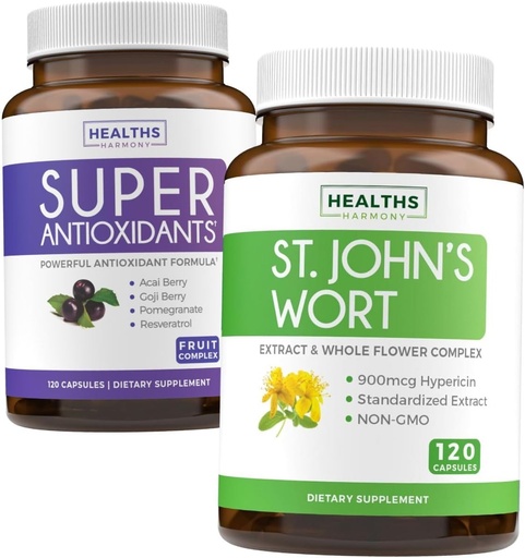 [BRSRAZAQB4HA23DB] Antioxidants & St. John's Wort (2-Month Supply) Serenity Antioxidant Blend - Super Antioxidants - Powerful Super Food Daily Blend (120 Caps) & St. John's Wort - Powerful 9000mcg Extract (120 Caps)