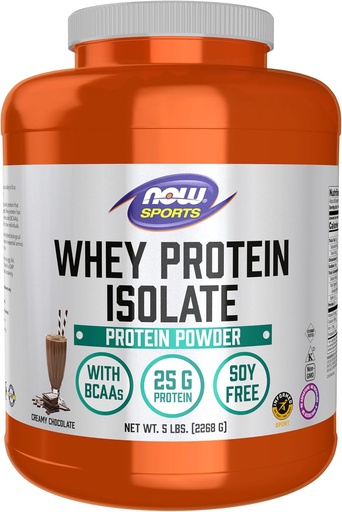 [BRSWIY32BQIRWETY] NOW Foods Sports Nutition, Whiy Protein Isolate, 25 G With BCAAs, Creamy Chocolate Powder, 5- Pound
