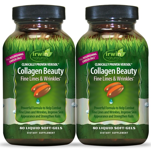 [BRSRMYL2DIHBY3L3] Irwin Naturals Collagen Beauty Supplement Hair Skin and Nails (2 Pack) | Beauty From Within | VERISOL + Biotin + Omega oils | Fine Lines and Wrinkle Support | 2 X 80 Liquid Soft-Gels