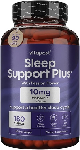 [BRSWGCYFCUJWY3TH] Sleep Support Plus Melatonin & Botanicals to Support a Healthy Sleep Cycle, with Feelings of Calm and Relaxation for a Great Night's Sleep. 180 Capsules