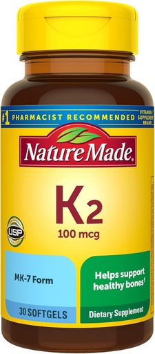 [BRSWIEIMDIGWCHTK] Nature Made Vitamin K2 100 mcg, Healthy Bone Supplements, 30 Softgels, 30 Day Supply