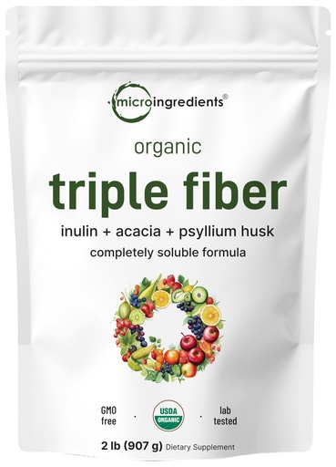 [BRSWGAAOPMCGMALP] Micro Ingredients Organic Triple Fiber Powder, 2lb | Natural Prebiotic to Support Digestive & Gut Health | Soluble, Easily Digestible | Unflavored, Vegan