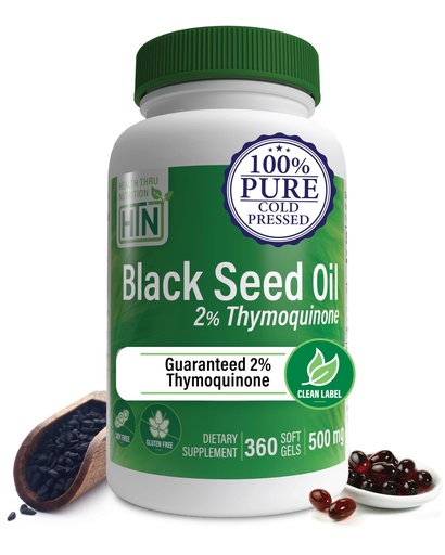 [BRSWKHQQOAHQ2C3G] Health Thru Nutrition Black Seed Oil 500mg 360 Softgels | High Potency 2% Thymoquinone | 3rd Party Tested | Pure Cold Pressed | Organically Grown | Non-GMO, Gluten Free, Soy Free | High Potency Black Cumin Seed Supplement 3rd Party Tested, Cold Pressed, Organically Grown, Non-GMO, Gluten Free, Soy Free
