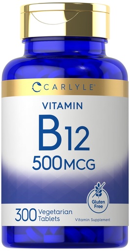 [BRSW2AQEAAMBUFDD] Carlyle Vitamin B-12 500mcg | 300 Tablets | Vegetarian, Non-GMO, Gluten Free Supplement