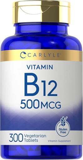 [BRSW2AQEAAMBUFDD] Carlyle vitamin B-12 500mcg | 300 tabletter | vegetarisk, ikke-GMO, Glutenfri Supplement