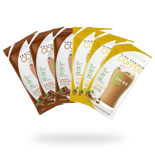 [BRSROGIKOIGQGHL2] Chike High Protein Iced Coffee Naturally Sweetened Sampler Pack, 20 G Protein, 2 Shots Espresso, Non-GMO, Keto Friendly e Gluten Free, 6 Single Serve Packets