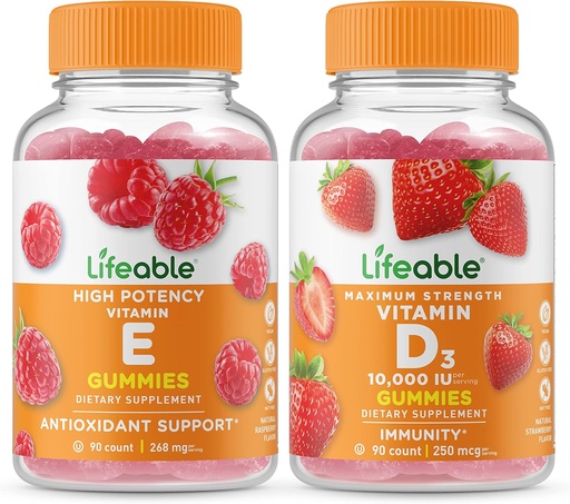 [BRSROZA3PJ7BAEY7] Lifeable Vitamin E + Vitamin D 10000 IU, Gummies Bundle - Great Tasting, Vitamin Supplement, Gluten Free, GMO Free, Chewable Gummy