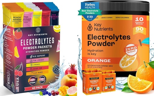 [BRSRAHQBAUMA4DL3] KEY NUTRIENTS Ultimate Hydration & Recovery Bundle: 40 Pack Multivitamin Hydration Packets & 90 Servings of Tangy Orange Electrolyte Powder - No Sugar, Gluten-Free, Keto-Friendly