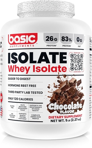 [BRSRAAY7C4HB4CL2] Basic Whey Protein Isolate, 26g Protein, 0g Fat, Gluten-Free, RBST-Free, Rapid Absorption, 110 Calories