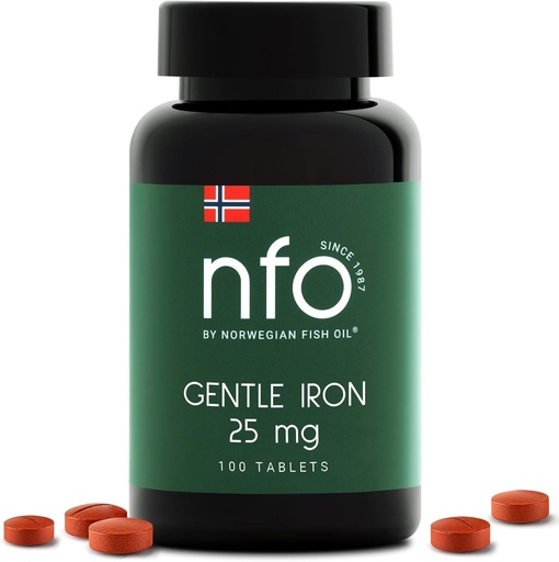 [BRSRMAIZOF4GEHLP] NFO Gentle Iron [100 Tablets] Norwegian High-Absorption Iron Complex with Patented Ferrochel Chelated Iron, Gentle on The Stomach, Vegan-Friendly, Non-Constipating