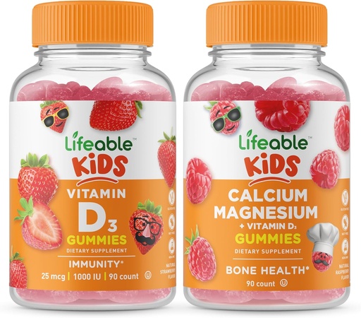 [BRSW2HQTPIPRSYDU] Lifeable Vitamin D Kids + Calcium Magnesium Kids, Gummies Bundle - Great Tasting, Vitamin Supplement, Gluten Free, GMO Free, Chewable Gummy