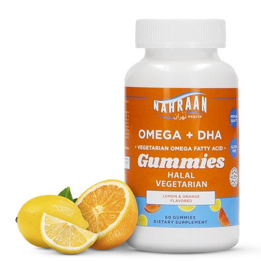 [BRSROAIFAECWMH3A] Halal Omega 3 for Adults & Kids - Omega 3 Vegetarian Gummies with Lemon & Orange Flavor - Adults and Kids Gummies - 60 Count