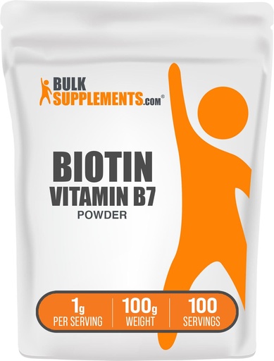 [BRSWIFICOQEGOFY3] BulkSupplements.com Biotin 10000mcg Powder - Vitamin B7, Vitamins for Hair, Skin, and Nails - Gluten Free, 1g per Serving (10mg Biotin), 100g (3.5 oz) (Pack of 1)