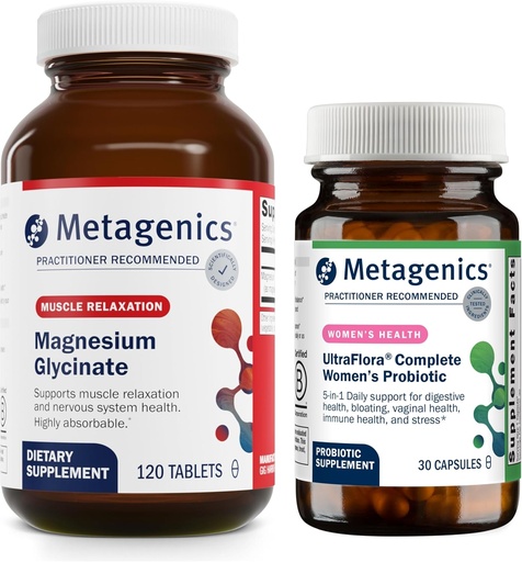 [BRSRAAIOBYIAM3DU] Metagenics Magnesium Glycinate (120 Tablets) & UltraFlora Complete Women's Probiotic (30 Capsules) - Absorbable Magnesium for Nervous System Support - Aids Digestive Health